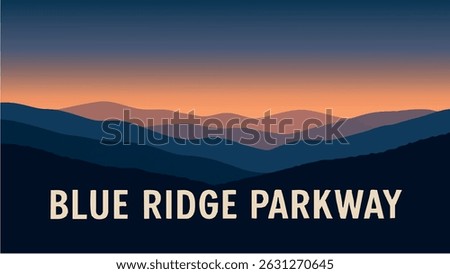 This vector illustration of the Blue Ridge Mountains at sunrise captures the breathtaking beauty of misty valleys and towering peaks. 