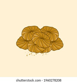 This vector illustration is a cake shaped like a flower, and this cake can usually be found on holidays such as Ramadan, Eid and Christmas.