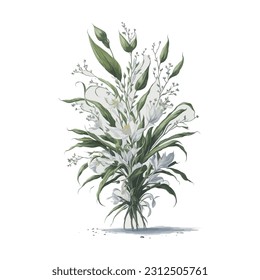 This vector illustration captures the beauty of a Brissia bouquet in a watercolor style. Perfect for adding a touch of elegance and romance to any design project and whether it's for greeting cards.