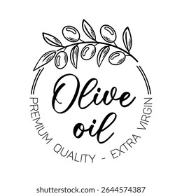 This vector illustration captures an elegant olive branch paired with a beautifully designed olive oil label, showcasing the essence of Mediterranean heritage, freshness, and premium quality in a