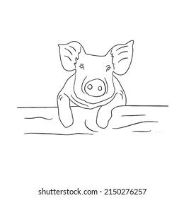 This is a vector illustration of cartoon Cute Pig With coloring book pages picture,line art,outline drawing