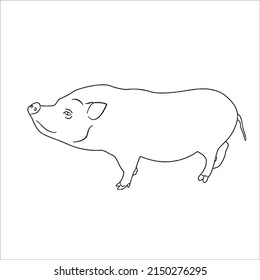 This is a vector illustration of cartoon Cute Pig With coloring book pages picture,line art,outline drawing