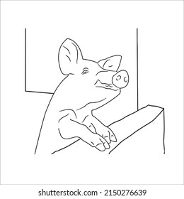 This is a vector illustration of cartoon Cute Pig With coloring book pages picture,line art,outline drawing