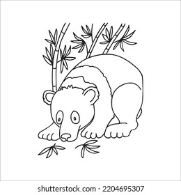 This is a vector illustration of cartoon Cute Panda With coloring book pages images ,Panda line art,Panda outline drawing  and vector art