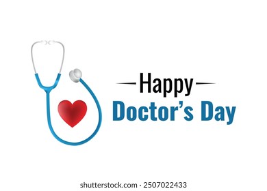 Esta Ilustración vectorial celebra el Día del Médico, con un estetoscopio azul que forma un corazón, simbolizando la atención médica, la compasión y la dedicación a la salud del paciente.