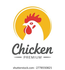 This is a vector illustration of a chicken logo featuring a stylized rooster head against