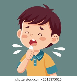 This vector illustration of a child coughing captures the concept of health and sickness, making it perfect for use in medical brochures, health education materials, and wellness campaigns.