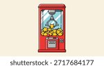 This is a vector illustration of a claw machine filled with stars. It captures the essence of retro gaming and the thrill of winning prizes. The design is clean and colorful, making it suitable for