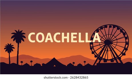 This vector illustration of Coachella captures the vibrant energy of the famous music festival in the California desert. 
