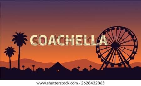 This vector illustration of Coachella captures the vibrant energy of the famous music festival in the California desert. 
