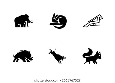 Esta ilustração vetorial contém ícones de design de logotipo de animais. Ele pode ser usado para projetos de marca e design gráfico.
