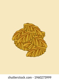 This vector illustration is a cookie in the shape of a leaf, and this cake can usually be found on big days like Eid, this cake has jam in it, that's pineapple jam.