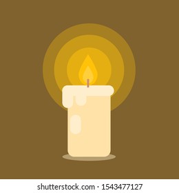 This is vector illustration. Cute cartoon candle on dark background. Candle flat style.