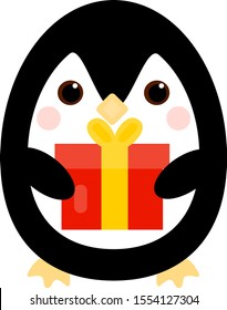 This is vector illustration. Cute penguin and gift box.