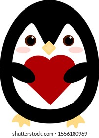 This is vector illustration. Cute penguin and heart.