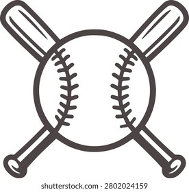 This is a vector illustration depicting a baseball with two crossed bats, set against a white background. The image features