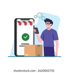 This is a vector illustration depicting a generic delivery service concept with design elements for logistics and transportation, suitable for website graphics or promotional materials.