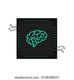 Esta Ilustración vectorial representa un ícono cerebral de inteligencia artificial integrado dentro de un microchip, que simboliza la computación avanzada, el aprendizaje automático y la tecnología inteligente. Representa la fusión del intelecto humano y el procesamiento digital, ideal para varios proyectos e innovaciones relacionados con la tecnología.