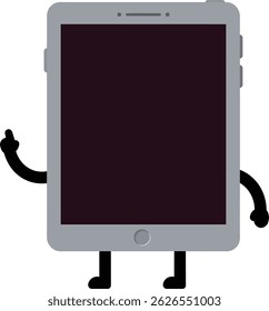 This vector illustration depicts a cartoon mobile phone character with arms and legs making a hand gesture. The design is simple and playful, conveying humor and creativity.
