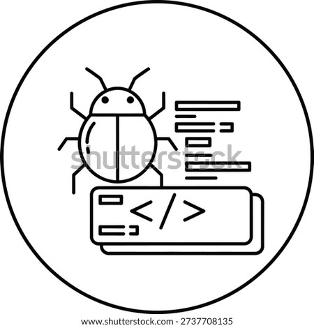 This vector illustration depicts the concept of software debugging, featuring a bug icon next to code snippets. It symbolizes the process of identifying and resolving errors in programming code, essential for software development and quality assurance.