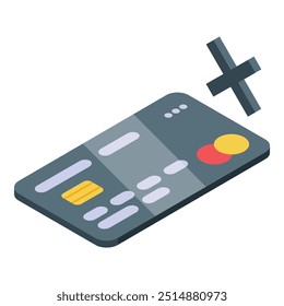 This vector illustration depicts a credit card being declined, symbolizing unsuccessful payment or transaction