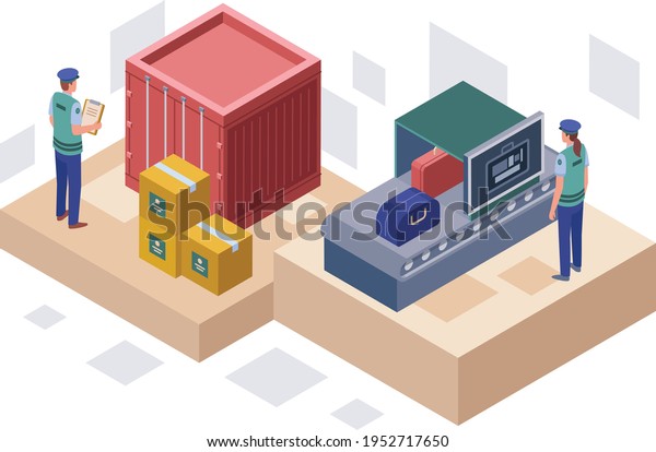 This vector illustration depicts a customs\
authority responsible for collecting tariffs and for controlling\
the flow of goods