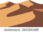 This vector illustration depicts a desert landscape featuring sand dunes in warm brown and beige colors, capturing the arid environment with a minimalist style. Calm mood.
