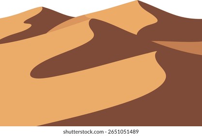 Esta ilustração vetorial retrata uma paisagem desértica com dunas de areia em cores castanho quente e bege, capturando o ambiente árido com um estilo minimalista. Humor calmo.