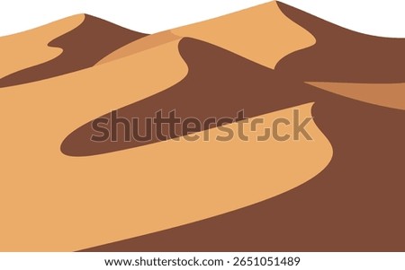 This vector illustration depicts a desert landscape featuring sand dunes in warm brown and beige colors, capturing the arid environment with a minimalist style. Calm mood.