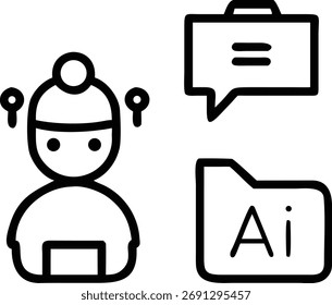 Esta Ilustración vectorial representa a un diseñador con una carpeta y una burbuja de diálogo. Es un icono gráfico aislado en un fondo blanco, conveniente para los diversos diseños.