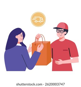 This vector illustration depicts a generic delivery service concept emphasizing speed and efficiency with visual elements representing movement; use for logistics or transport related projects.