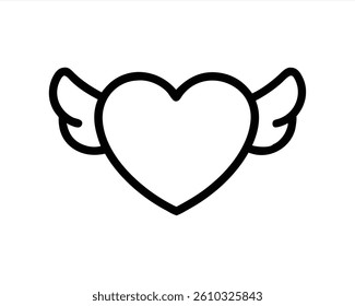 This vector illustration depicts a heart with stylized wings, perfect for use in design projects, greeting cards, or digital art. The simple and clean lines add charm.
