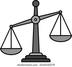 Esta ilustração vetorial representa um símbolo de escala de justiça equilibrando dois planos, representando justiça e igualdade em questões legais, transmitindo integridade e imparcialidade em um estilo claro.