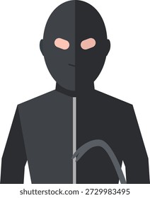 This vector illustration depicts a masked burglar dressed in black clothing and holding a crowbar, a commonly used visual symbol to represent theft, burglary, or criminal activity. The graphic is often used in security-related designs, crime awareness materials, warning signs, and digital icons.