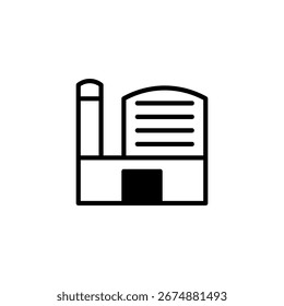Esta Ilustración vectorial representa un ícono minimalista de la industria manufacturera. El diseño presenta un edificio estructurado con una chimenea, que simboliza la producción