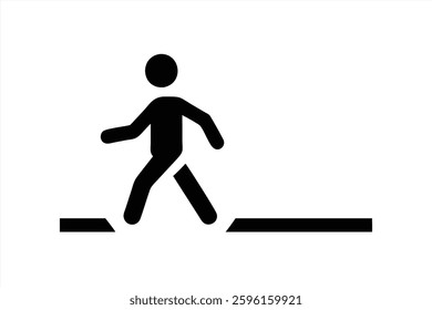 This vector illustration depicts a minimalistic figure walking along a smooth path. The design uses simple black shapes against a white background, creating a modern look.
