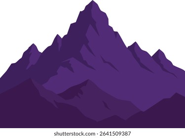 This vector illustration depicts a mountain range in varying purple tones, emphasizing simplicity and natures beauty with a minimalist style. Calm and serene mood.