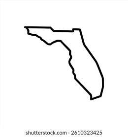 This vector illustration depicts the outline of the state of Florida. The design features clean lines without any details or colors, emphasizing the state’s unique shape.