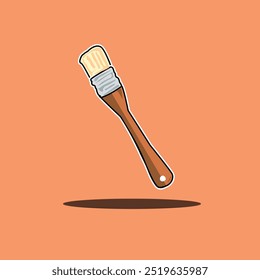 This vector illustration depicts a paintbrush with a wooden handle and fine, soft bristles, offering a detailed and realistic look. The design includes subtle shading and texture, capturing