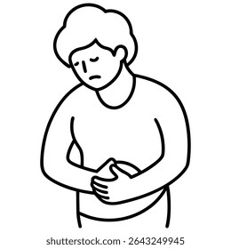 This vector illustration depicts a person experiencing severe abdominal pain, clutching their stomach in visible discomfort.