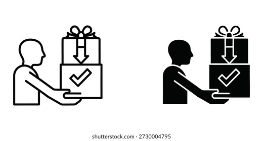 Esta Ilustración vectorial describe el proceso de entrega y recepción de paquetes. Muestra a una persona entregando un paquete a otra persona, haciendo hincapié en la transferencia segura y eficiente de mercancías.