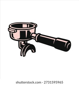 Diese Vektorgrafik zeigt einen professionellen Espressomaschinen-Portafilter, das unverzichtbare Werkzeug für jeden gelernten Barista.