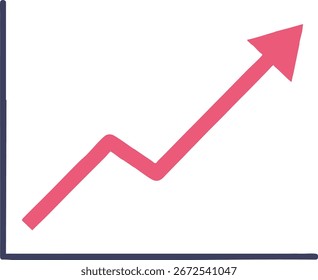 This vector illustration depicts a red rising arrow on a graph symbolizing increasing growth and positive business progress in a simple, clear style. Optimistic mood.