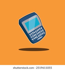 This vector illustration depicts a retro-style smartphone with a minimalist design, inspired by early mobile phone models. The simple buttons and compact screen capture vintage tech charm