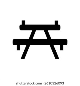 This vector illustration depicts a simple black picnic table set for outdoor activities. Ideal for designing materials related to parks, picnics, and gatherings in nature.
