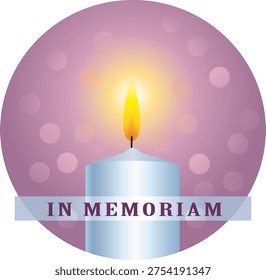 This vector illustration depicts a solemn and respectful memorial scene featuring a lit candle accompanied by the text 