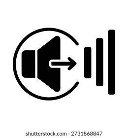 This vector illustration depicts a speaker icon with an arrow indicating an increase in volume, symbolizing sound amplification and enhanced audio output.