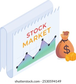 This vector illustration depicts a stock market graph showing a rising trend, symbolizing growth and potential investment opportunities.