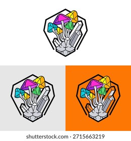 This vector illustration depicts stylized mushrooms within a geometric shape against different backgrounds. The artwork features vibrant colors and a bold outline, suggesting a modern design style. This image is suitable for a variety of uses, including graphic design projects and illustrative content. It could be useful for both commercial and editorial purposes.