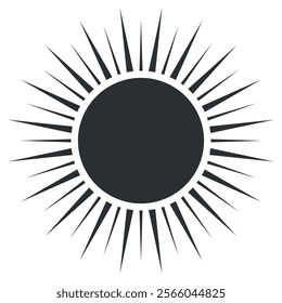 This vector illustration depicts a sun with a circular core and elongated spikes radiating outward. It is suitable for various design projects, showcasing warmth and brightness.